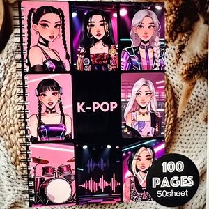 K-Pop Themed Kids Notebook - Pink and Black , diary